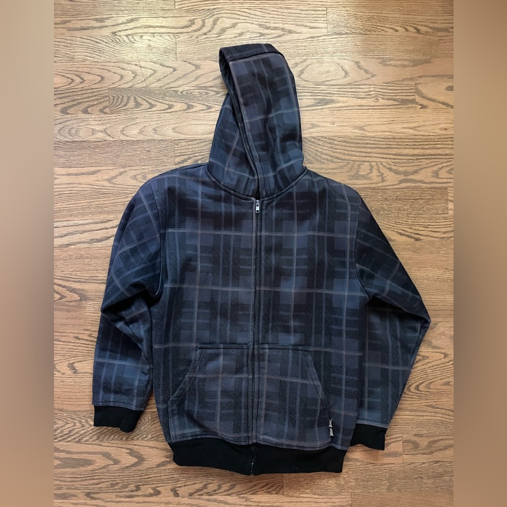 Silver Point Boys Plaid Zip Up Hooded Sweatshirt M